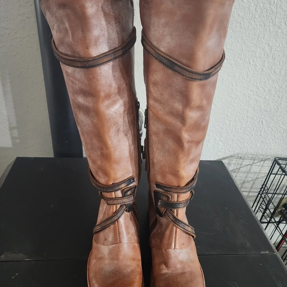 Women's Brown Faux-Leather Mid-Calf Riding Boots